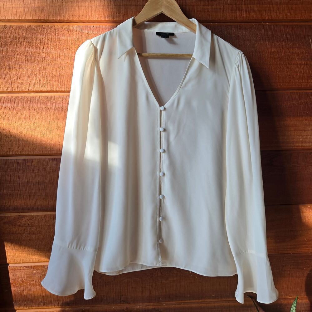 NWT Halogen Womens Semi-Sheer Button Up Blouse Size L Old Money Minimalist Fairy